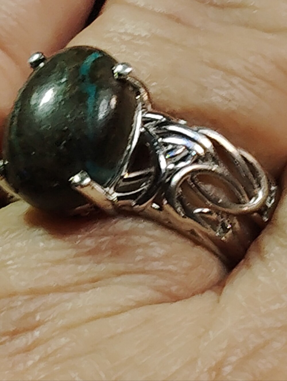 NWT-GORGEOUS CHRYSOCOLLA, STERLING  RING. THICK, BYZANTINE BAND. SIZE-9